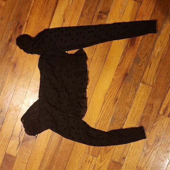 Black Polka Dot Mesh Long Sleeve Top Size 4 USA - Picture 2 of 3